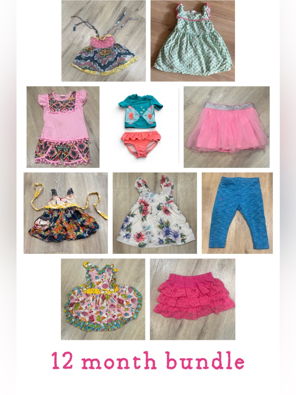 12 Month Baby Girl Clothing Bundle | Dresses Skort Skirt Outfits Pants Swim